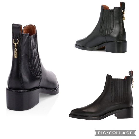 SALE💥💥 COACH Bowery Chelsea Block Heel Ankle Boots Genuine Leather Black - Picture 3 of 13